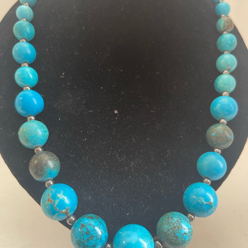 Vintage Persian Turquoise Graduated Bead Strand 22” Necklace Pendant Marked 96g - Picture 4 of 16